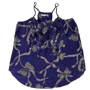 Rebecca Taylor Blue Ruffle Bow Print Tank Top Women’s 4 100% Silk